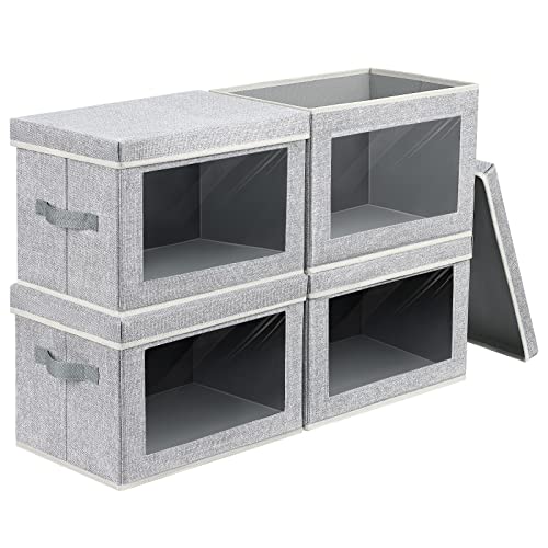 Homsorout Fabric Storage Bins with Lids, Large Storage Cubes with Window, Fabric Storage Baskets Bins for shelves, Closet Storage Boxes for Clothes, Towel, Office, 4 Packs, Blended - color: Blended, size: XL(4-Pack)