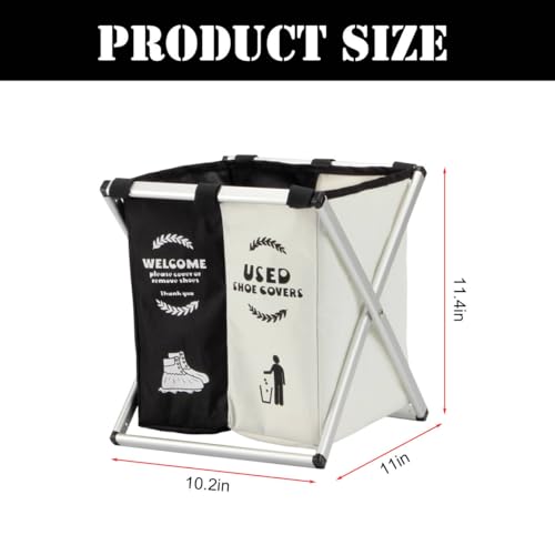 Foldable Disposable Shoe Cover Box Dispenser, Thickened Oxford Fabric Storage Bin Holder with Welcome Please Cover Your Shoes and Used Shoe Covers Sign for Open House Supplies(Black, White)