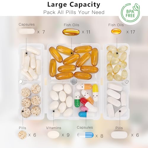 FYY Daily Pill Organizer, 7 Compartments Portable Pill Case Travel Pill Organizer,[Folding Design] Pill Box for Purse Pocket to Hold Vitamins,Cod Liver Oil,Supplements and Medication-Clear - color: Clear, size: Small (1 Piece)