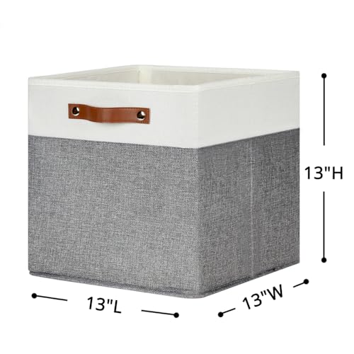 HNZIGE 13x13 Foldable Storage Bins Set of 4 Storage Cubes Fabric Storage Baskets for Shelves with Handles Organizer for Toy Nursery Closet Bedroom - color: Gray White, size: 13"x13"x13"-4pack