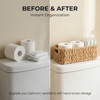 Toilet Paper Storage 2-Pack, Water Hyacinth Wicker Over the Tank Toilet Paper Holder & Narrow Bathroom Basket for Tissue Rolls, Countertops and Water Tank Covers