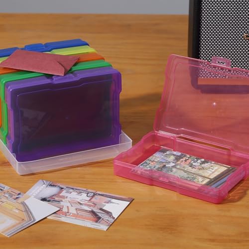 novelinks 6 Pack 4”x6” Photo Storage Boxes – Multi-Colored Plastic Organizer Cases with Lids – Picture Storage Containers for Photos, Crafts, Cards & Scrapbooking (Color 1Pack) - color: Multi-colored