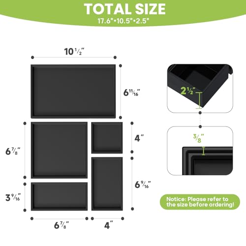 Bamboo Drawer Organizer Set, 5 PCS Multi-use Varied Sizes Junk Drawer Organizer Kitchen Storage Box for Office, Home, Bedroom, Bathroom, Black - color: Black, size: 5 PCS