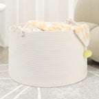 Large Blanket Basket (20"x13"), Woven Storage Basket for Dirty Clothes, Laundry, Living Room, Nursery, Bedroom - White - color: White