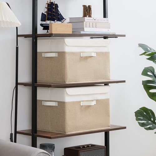 GRANNY SAYS Storage Boxes with Lids, Decorative Storage Bins, Shelf Baskets, Clothes Storage and Organization, White/Khaki, 2-Pack - color: White/Khaki, size: Extra Large-2 Pack
