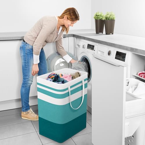 StorageRight Large Collapsible Laundry Basket Hamper with Easy Carry Handles，Freestanding Clothes Hampers for Laundry, Bedroom, Dorm, Towels, Toys, 75L, Green - color: Green, size: 75L