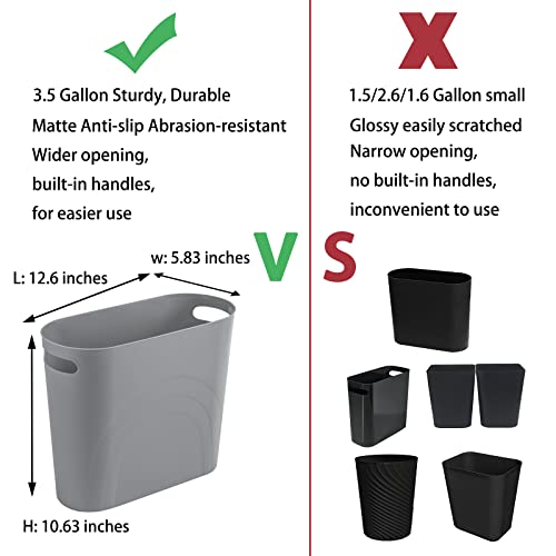 rejomiik Small Trash Can, Slim Garbage Can Plastic Waste Basket with Handles 3.5 Gallon Container Bin for Narrow Spaces Bathroom, Bedroom, Kitchen, Office at Home, 2 Pack Grey - color: Grey, size: 2 pack