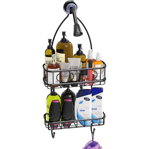 Simple Houseware Bathroom Hanging Shower Head Caddy Organizer, Black (24 x 10.2 x 4.25 inches) - color: Black, size: Medium