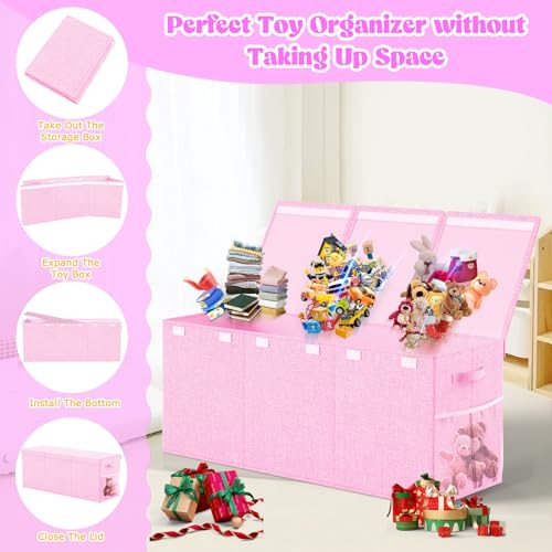 Beadsky Extra Large Toy Box Toddlers Chest with Lids, Collapsible Sturdy Toy Storage Organizer, Kids Bin Boxes Storage Basket for Boys, Girls, Nursery, Living Room, Playroom, 40"x14"x16" (Pink) - color: Pink