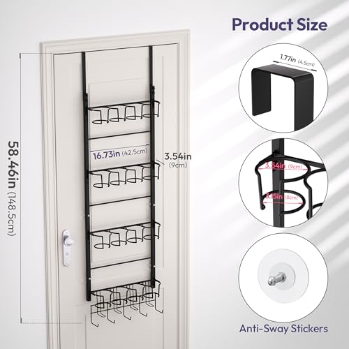 SWTYMIKI 4-Tier Water Bottle Organizer - Over the Door Stanley Cup Holder - Cup Rack with Hooks for Door or Wall Mount Option- Tumbler Organizer Storage Display for Kitchen Dorm Office RV, Black - color: Black, size: 4-Tier