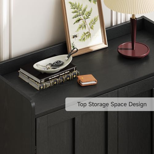 ComfyCorner Black 7+1 Tier Farmhouse Shoe Storage Cabinet - 45" Tall Entryway Organizer with Cross Molding Doors, 3 Adjustable Shelves & Metal Legs, Shoe Rack for Front Door Entrance - color: Black