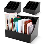 3 Pack Cardboard Magazine File Holders 12 Grids Vertical Book Bins 10.6'' x 10.2'' x 14'' Magazine Document Storage Box for Desk Shelves Home Office Classroom Library Use (Black) - color: Black