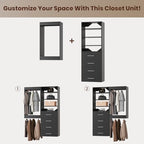 ROOMTEC Modular Closet System, 46" Wall-Mounted Closet Organizer with Drawers and Hanging Rods, Wooden Tower for Walk-In Closets, Wardrobe Storage Kit, Black - size: 46" Wide, style: Model 4