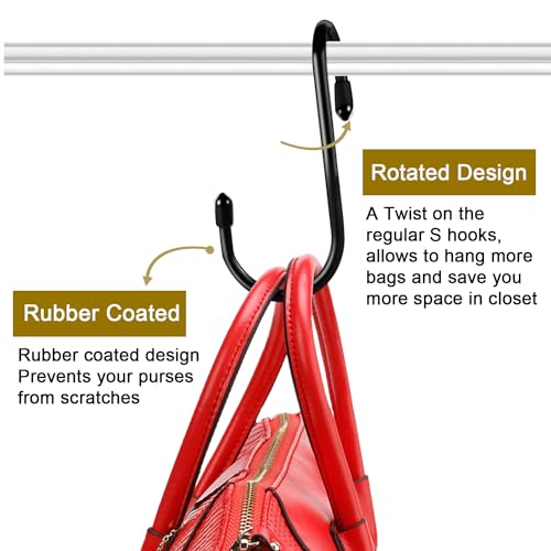 HiGift 8 Pack Purse Hanger for Closet, Vinyl Coated Unique Twist Design Black Bag Hanger Hooks, 5 Inch Large Closet Rod Home Storage Hooks Purse Organizer for Hanging Handbags, Belts, Hat, Backpack - color: Black, size: 8 Pack