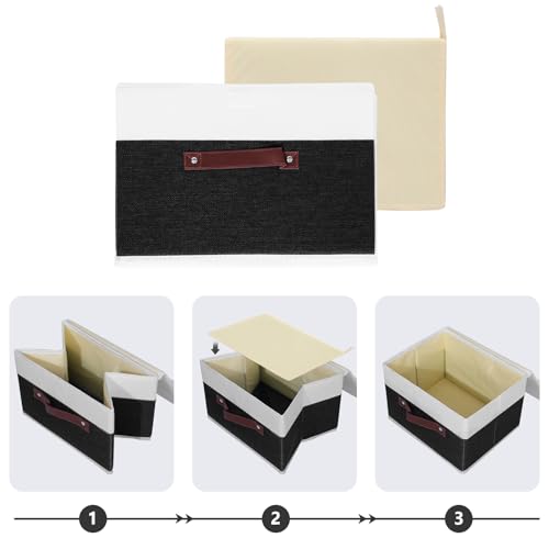 ANMINY Storage Boxes with Lids Washable Decorative Storage Bins Basket with PU Leather Handle Foldable Linen Fabric Storage Cubes Containers for Home Closet Organizer - Black White, Small Size - color: Black White, size: Small (Pack of 1)