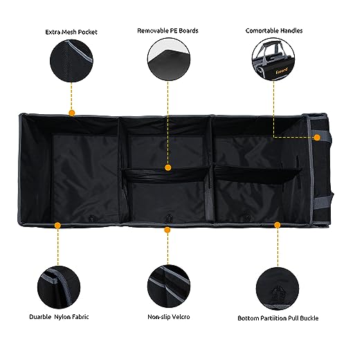 Car Trunk Organizer with Lid,Collapsible Car Storage Organizer with Multi Compartments and Securing Straps for SUV,Sedan,Jeep-Black & Grey - color: Black&Grey, size: Without Cooler