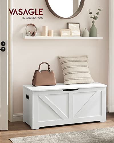 VASAGLE Storage Chest, Storage Trunk with 2 Safety Hinges, Storage Bench, Shoe Bench, Farmhouse Style, 15.7 x 39.4 x 18.1 Inches, for Entryway, Bedroom, Living Room, Cloud White ULSB060T14 - color: Cloud White, size: 39.4"W x 18.1"H, style: Farmhouse