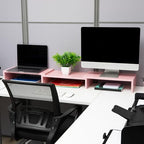 Mind Reader Dual Monitor Stand, Desktop Organizer, Laptop Riser, Office, MDF, 51.25"L x 9.25"W x 4.75"H, Pink - color: Pink