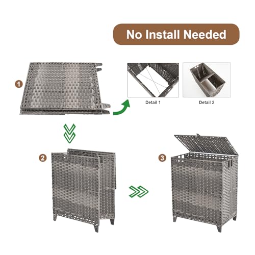 Laundry Hamper with Lid, 190L Large Laundry Basket 3 Section with 6 Removable Liner Bags & 3 Mesh Laundry Bags, Handwoven Rattan Clothes Hamper with Heightened Feet, No Install Needed, Grey - color: Grey