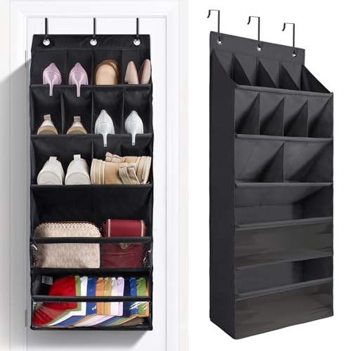 FENTEC 1 Pack Over-the-Door-Shoe-Organizers, Hanging Shoe Organizer with Large Pocket Shoe Holder Hanging Shoe Rack for Closet Shoe Organizer for Wall, Over Door Organizer with 15 Pockets Black - color: BLACK-(15+ Pairs), size: 1 Pack