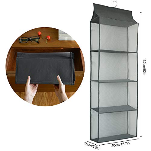 Closet Handbag Purse Holder, Space Saving Hanging Handbag Storage Tote Bag Organizer Holder with 4 Large Heavy-Duty Mesh Shelves for Wardrobe Closet(Gray) - color: Grey
