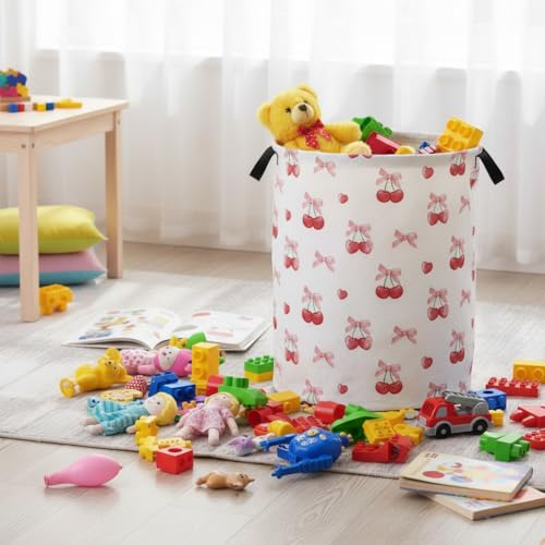 Baby Laundry Basket Baby Nursery Hamper Kids Laundry Basket Toy Storage Bin for Boys Room Decor Gift Baskets for Bedroom Bathroom(Cherry) - color: Cherry