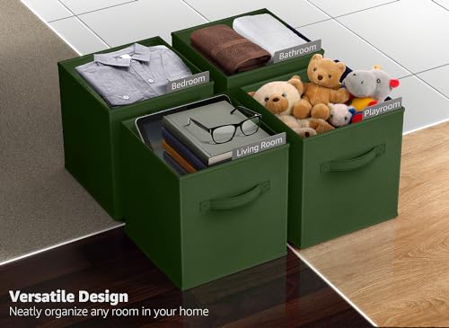 Sorbus 13 Inch Storage Bins - Sturdy Collapsible Fabric Storage Cubes with Handle - 6 Foldable Baskets for Organizing Clothes, Toys, Books - Storage Baskets for Shelves, Kids Room, Closets - color: Dark Green, size: 13 Inch