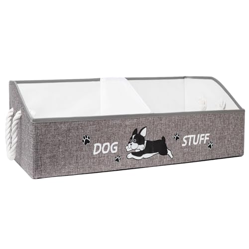 Large Dog Toy Basket with Handles, 28.5" Collapsible Multi-Purpose Hard Board Dog Toy box, Clothes, Cute for Living Room Area (Grey,Cream) - color: Grey,Cream
