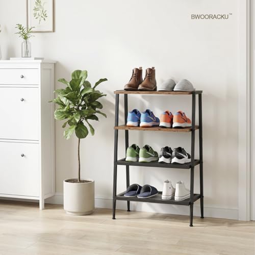 A-Shape Shoe Rack, 4-Tier Heavy-Duty Shoe Organizer with Wooden Top & Mesh Shelves, Space-Saving for Entryway, Bedroom, Hallway(25.28" H, Holds 8 Pairs, Rustic Brown) - size: 17.32" X 10.24" X 25.28"
