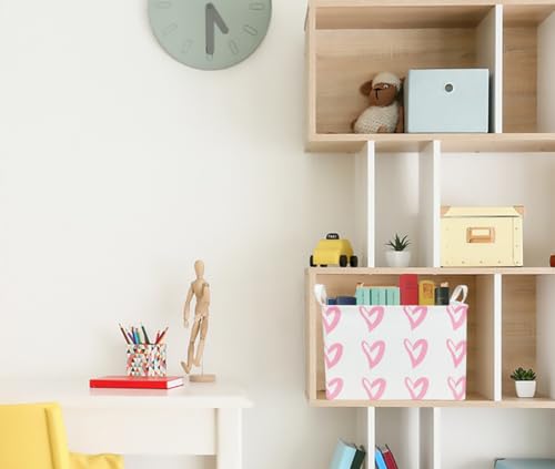 CLOCOR Rectangular Pink Heart Basket Empty, Storage Bin, Waterproof Book Box with Handles, Gift Basket(Pink Heart) - color: Pink Heart