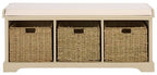SAFAVIEH Home Collection – Lonan Sand Storage Bench with Seat Cushion, 3 Basket Drawers, Coastal Farmhouse Entryway Design (AMH5733G) - color: Sand