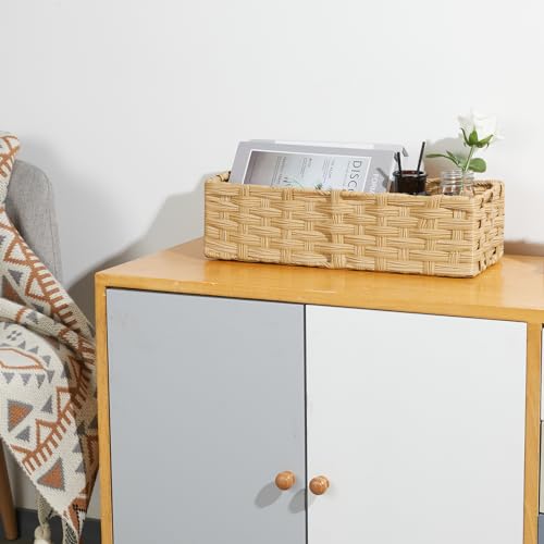 Bidtakay Small Wicker Baskets for Organizing Woven Baskets for Storage 2-Pack Waterproof Imitation Wicker Narrow Storage Bins for Shelves Towels Baskets for Washroom Natural - color: Natural