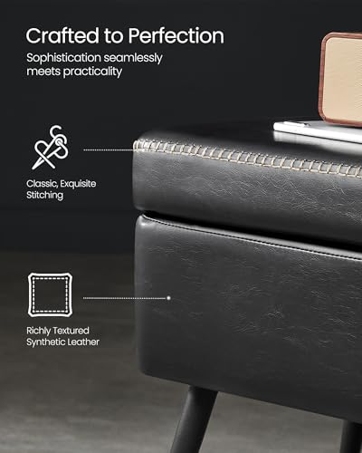 VASAGLE EKHO Collection - Storage Ottoman Bench, Entryway Bedroom Bench, 15 Gallons, Synthetic Leather with Stitching, Mid-Century Modern, Safety Hinges, Loads 660 lb, Ink Black ULOM074B01 - color: Ink Black, style: 15-Gallon Storage Bench