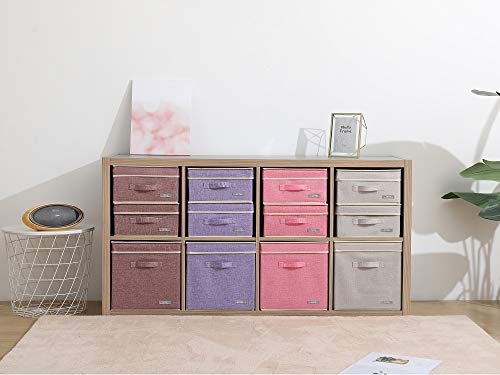 YueYue Foldable Fabric Closet Organizer Bins Box Storage - 4 Pack 12.4 X 12 X 6.7 Inch Storage Bins With Lids 4 Light Color Basket Boxes - Bins Storage Box Collapsible Cloth Home Lid - color: Light Gray/Pink/Purple/Light Brown, size: 12.4in/12in/6.7in