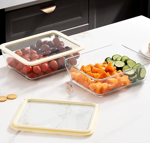 Urban Green Glass Food Container Set with Glass Lid, Large Meal Prep Container Set, Airtight Food Storage Containers with Air Vent Lid, 2 Pack, Large, 87oz, LeakProof, 100% Plastic Free, White color, - color: White Sand - 2P