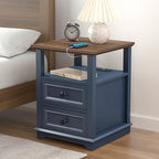 REDAYFUR 18" Wide End Table with Fast Charging Station Set of 2, 18” Wide Sofa Side Table with Drawers,End Table with Drawers for Living Room,Blue - color: Dark Blue, size: 1 Set
