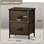 Sorbus Nightstand with 2 Drawers - Bedside Furniture End Table Night Stand with Steel Frame, Wood Top & Easy Pull Fabric Bins - Small Dresser & Chest for Home, Bedroom Accessories & Office - color: Brown, style: 2 Drawer