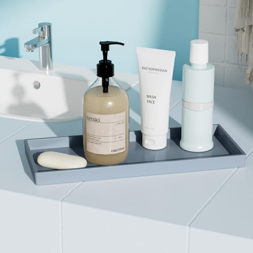 Vanity and Bathroom Tray, 11.8" ABS Countertop Organizer,Waterproof Vanity Tray for Toilet Tank,Perfume,Soap,Keys,Bathroom Accessories,Kitchen and Bath Trays,Non Slip Small Trays,Gray - color: Gray, size: 11.8" x 5" x 0.7"