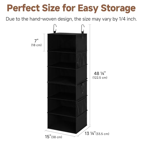 StorageWorks Hanging Closet Organizer 6-Shelf, Jumbo Separable Two 3 Shelf Closet Storage Organizer with Side Pockets, Portable Hanging Shelves for Wardrobe, RVs, 13" D x 15" W x 48 ¼"H, Black - color: Black, size: 13"D x 15"W x 48 ¼"H