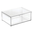 mDesign Plastic Stackable Closet Storage Organizer Bin Containers with Front Pull Drawer for Cabinet, Desk, Shelf, Cupboard, or Dresser Organization - Lumiere Collection - Clear - size: 16 x 12 x 6 (Pack of 1)