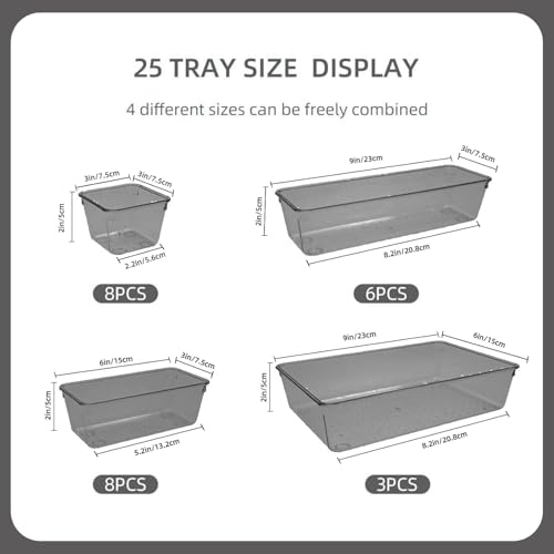 Kitchen Desk Drawer Organizers Storage for Office, Small Acrylic Vanity Trays Makeup Organizer for Drawer Bathroom Plastic Make up Organizers 25 Pcs Clear Black - color: Clear Black