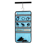 Travel Foldable Jewelry Rolls Bag Hanging Jewelry Organizer with 9 Zippered Clear Pockets Storage Pouch with Rotatable Hanger (BLUE) - color: BLUE