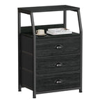 Furnulem Black Night Stand, Small Dresser for Bedroom, Nightstand with 3 Fabric Storage Drawers and 2-Tier Shelf, End Table Side Furniture for Closet, Hallway, Nursery, Sturdy Steel Frame, Wood Top - color: Black Oak, style: 3 Drawers