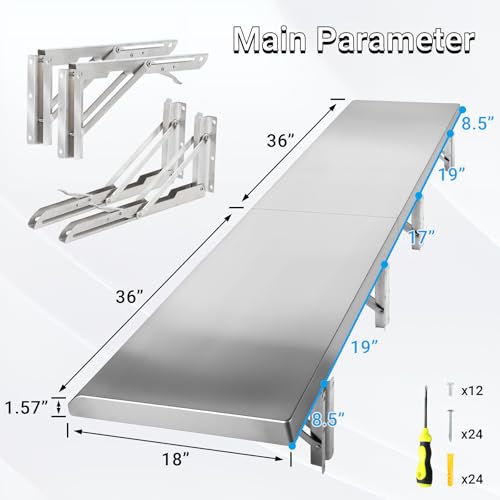 Concession Shelf Drop Down 18" x 72", Spliced Style Folding Concession Stand Shelf Commercial Grade Stainless Steel, Foldable Concession Shelves for Snack Bar, Food Cart, Movie Theater - size: 18" x 72"