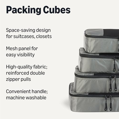 Amazon Essentials 4-Piece Packing Cubes Travel Accessories Set, Space-Saving Luggage Organizer with Double Zipper, Mesh Top Panel, Medium, Gray (Previously Amazon Basics) - color: Gray, size: 4 x Medium