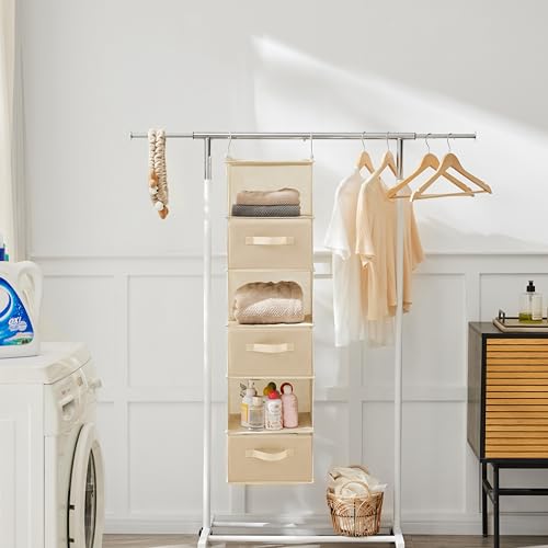 MAX Houser 6 Tier Shelf Hanging Closet Organizer, Closet Hanging Shelf with 2 Sturdy Hooks for Storage, Foldable (Beige-D3) - color: Beige-d3