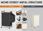 Laundry Hamper with Rustic Brown Lid & Wheels; 96L Large Rolling Laundry Basket with Removable Oxford Liner Bag; Tall Freestanding Dirty Clothes Hamper with Side Pocket; Metal Frame Laundry Cart - color: Black