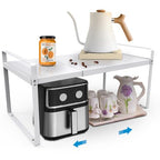 Expandable Cabinet Countertop Shelves, 11" Deep Cabinet Shelf Organizer Riser for Kitchen Pantry Cupboard Under Sink Countertop Organization Storage, Adjustable Metal Organizer Shelf with Nonslip Legs - size: 11"D*(14"~26")W*10“H