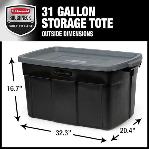 Rubbermaid Garage Storage Bins Black Plastic Stackable Storage with 3-Pack 31 GAL Capacity, Totes for Storage Home Organization Durable - Heavy Duty (31 GAL - 3 Pack Solid Black and Grey) - size: 31 Gal - 3 Pack