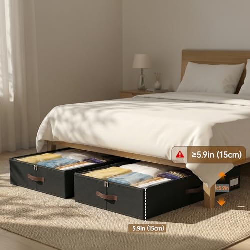 OIAHOMY 2 Pack Under Bed Storage with 4 Compression Bags, Underbed Organizers for Bedroom & Closet, Fits Beds Higher than 5.9", Space-Saving for Seasonal Clothes, Blankets & Shoes - Black - color: Black, size: 23.62" x 16.54" x 5.9"